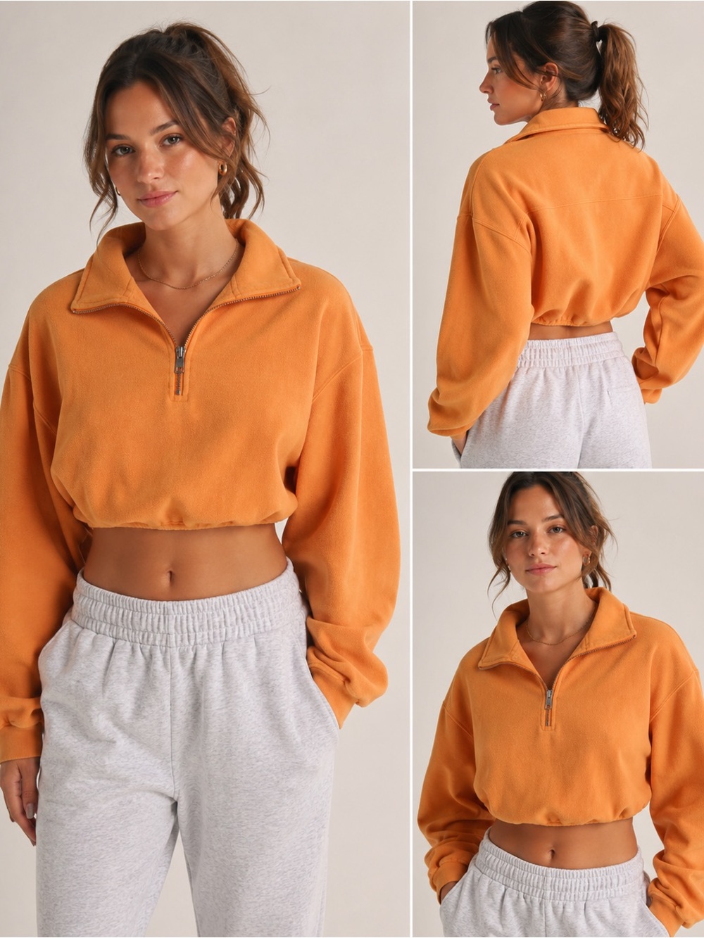 TNA Cozy Fleece Cropped Half-Zip Fleece Pullover - Orange